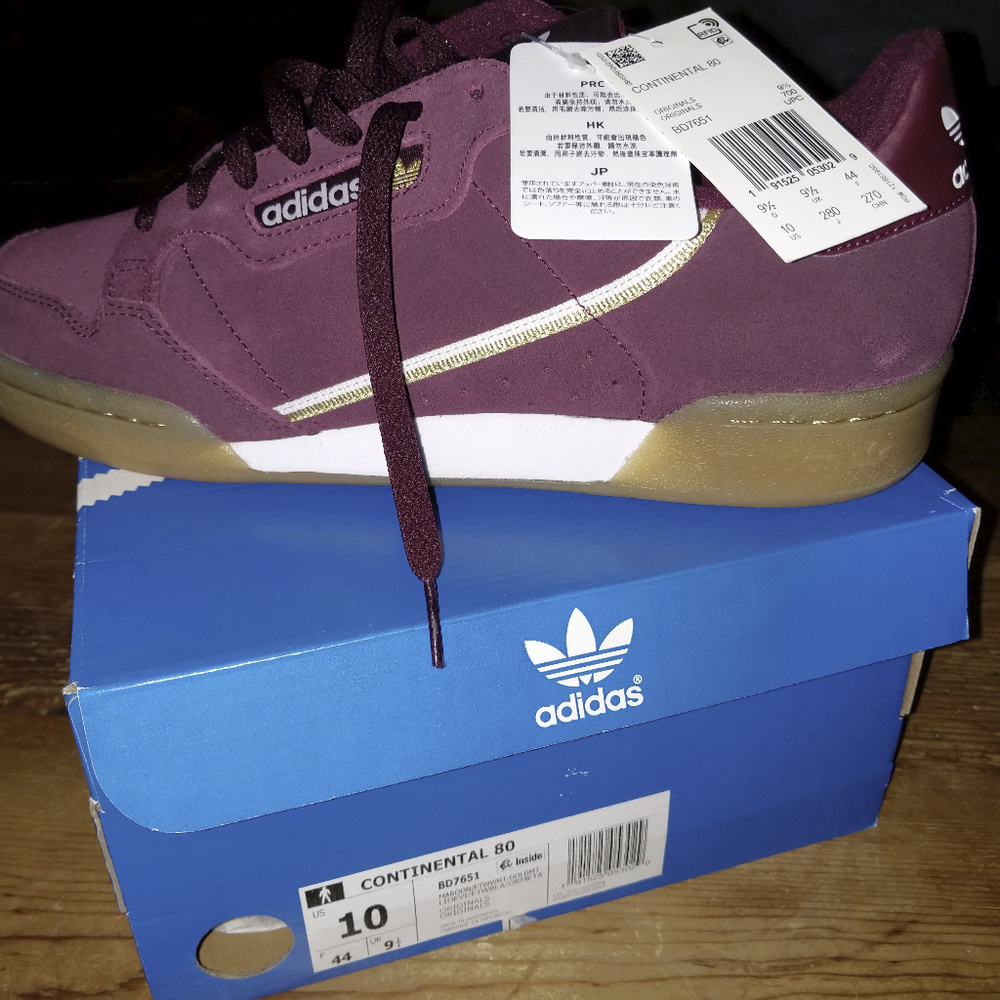 Adidas Continental 80 Maroon and gold NWT